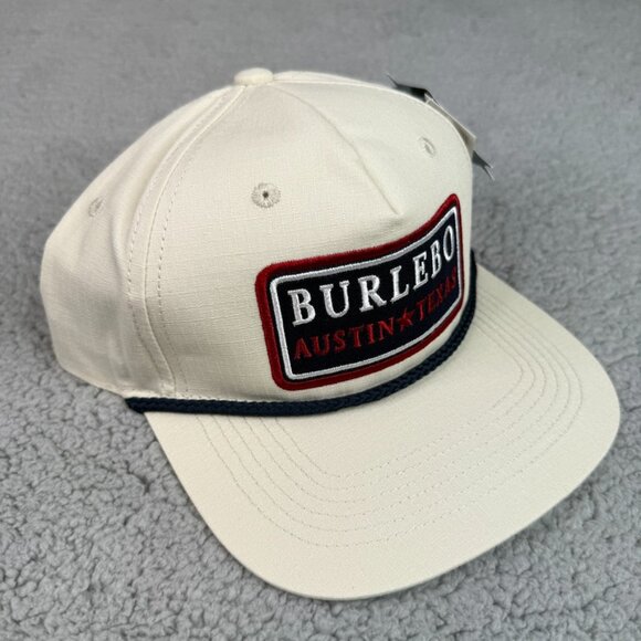 Burlebo Hat Cap Snap Back Putty White Austin Texas Patch 5 Panel Rope Mens NWT - Picture 3 of 8
